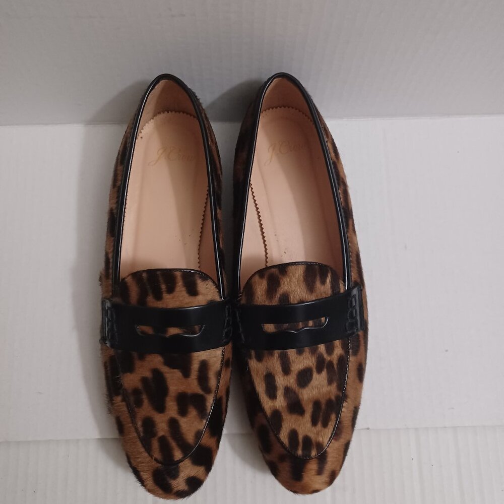 J.CREW ACADEMY LOAFERS IN LEOPARD CALF HAIR SIZE 7.5 - Picture 1 of 16